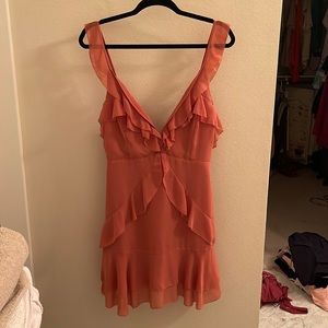 Storia coral ruffle mini dress